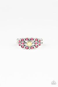 Paparazzi "Totally Tangy" Yellow & Pink Bead Silver Antiqued Band Ring Paparazzi Jewelry