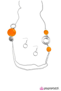 Paparazzi "Sink or Swim" RETIRED Orange Shell Bead Silver Ring Necklace & Earring Set Paparazzi Jewelry