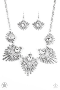 Paparazzi "Miss YOU-niverse" Silver BLOCKBUSTER Necklace & Earring Set Paparazzi Jewelry