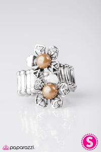 Paparazzi "Should Have Bought You Flowers" Light Brown Faux Pearl Floral Ring Paparazzi Jewelry