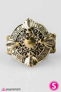 Paparazzi "You Wish" Ornate Disc Aurum Rhinestone Tribal Design Brass Ring Paparazzi Jewelry