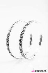 Paparazzi "Thrown For A HOOP" Silver Tone Curling Bar Hoop Earrings Paparazzi Jewelry