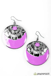 Paparazzi "Tropical Delight" Purple Glaze Silver Round Flower Design Earrings Paparazzi Jewelry