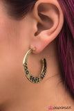 Paparazzi "SPRING It On" Brass Ribbon Floral Pattern Hoop Earrings Paparazzi Jewelry