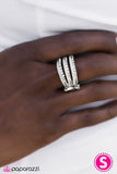 Paparazzi "The Band Leader" White Glaze  & Rhinestone Silver Tone Ring Paparazzi Jewelry