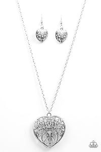 Paparazzi "Deep In My Heart" Silver Necklace & Earring Set Paparazzi Jewelry