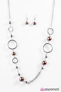 Paparazzi "Serendipitous" Brown Beads Silver Tone Necklace & Earring Set Paparazzi Jewelry