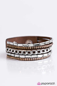 Paparazzi "Front Row Fabulous" Brown Rhinestones Silver Chain Brown Suede Wrap Bracelet Paparazzi Jewelry