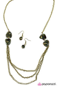 Paparazzi "Pebble in My Pocket" RETIRED Green Rock Bead Brass Necklace & Earring Set Paparazzi Jewelry