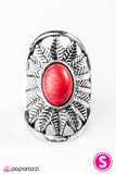 Paparazzi "Natural Habitat" Red Oval Stone Leaf Star Design Silver Tone Ring Paparazzi Jewelry