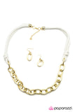Paparazzi "Last But KNOT Least" White/Gold Necklace & Earring Set Paparazzi Jewelry