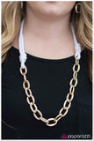 Paparazzi "Last But KNOT Least" White/Gold Necklace & Earring Set Paparazzi Jewelry