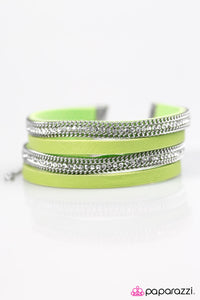 Paparazzi "Flash Mob Fashion" Green Leather Silver Accent Chain Wrap Bracelet Paparazzi Jewelry