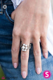 Paparazzi "Secretly A Mermaid" White Pearl Silver Tone Bar Frame Ring Paparazzi Jewelry