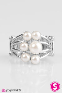 Paparazzi "Secretly A Mermaid" White Pearl Silver Tone Bar Frame Ring Paparazzi Jewelry