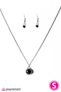 Paparazzi "Spark On!" Black Gem Textured Pendant Silver Tone Necklace & Earring Set Paparazzi Jewelry