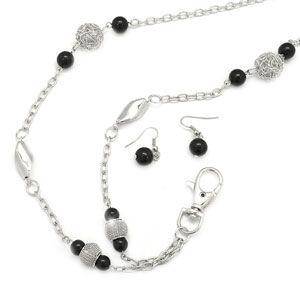 Paparazzi RETIRED Black Silver Ornate Beaded Lanyard & Earring Set Paparazzi Jewelry