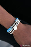 Paparazzi "Valley Of Flowers" Blue Silver and Clear Bead White Flower Charm Stretchy Bracelet Paparazzi Jewelry