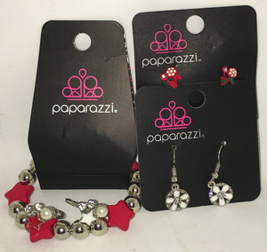 Paparazzi Girls Starlet Shimmer "Star Flower! " Lot of 5 items 1 Bracelet, 2 Earrings & 2 Rings Paparazzi Jewelry