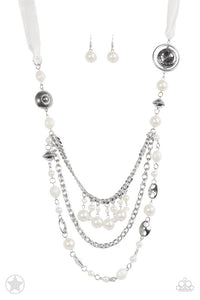 Paparazzi "All The Trimmings" White BLOCKBUSTER Necklace & Earring Set Paparazzi Jewelry