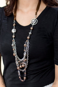Paparazzi "All The Trimmings" Brown Blockbuster Necklace & Earring Set Paparazzi Jewelry