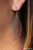 Paparazzi "Leaf It At That" Red Bead Silver Leaf Earrings Paparazzi Jewelry