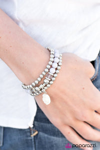 Paparazzi "Valley Of Flowers" Silver Gray and Clear Bead White Flower Charm Stretchy Bracelet Paparazzi Jewelry