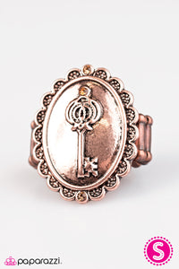 Paparazzi "Master Key" Copper Frame Topaz Rhinestone Key Design Ring Paparazzi Jewelry
