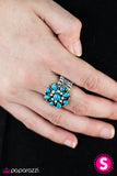 Paparazzi "Fiji Flowers" Blue Bead White Rhinestone Flower Ring Paparazzi Jewelry