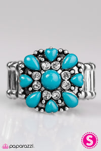 Paparazzi "Fiji Flowers" Blue Bead White Rhinestone Flower Ring Paparazzi Jewelry