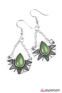 Paparazzi "Savanna Cruise" Green Bead Tribal Silver Tone Earrings Paparazzi Jewelry