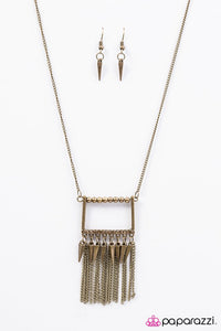Paparazzi "Sharp Sophistication" Brass Fringe Pendant Necklace & Earring Set Paparazzi Jewelry