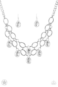 Paparazzi "Show-Stopping Shimmer" White BLOCKBUSTER Necklace & Earring Set Paparazzi Jewelry