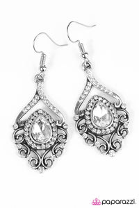 Paparazzi "I Think I Glam" Silver Teardrop White Rhinestone Vintage Inspired Earrings Paparazzi Jewelry