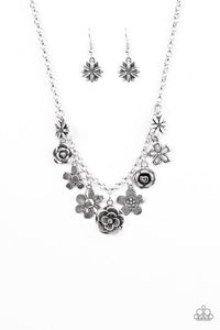 Paparazzi "Head Over ROSES" Silver Necklace & Earring Set Paparazzi Jewelry
