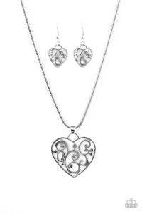 Paparazzi "FILIGREE Your Heart With Love" Silver Necklace & Earring Set Paparazzi Jewelry