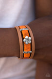 Paparazzi "Hawaiian Haven" Orange Band Brown Leather Silver Tone Flower Wrap Bracelet Paparazzi Jewelry
