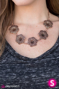 Paparazzi "Floral Fluorescence" Copper Floral Filigree Necklace & Earring Set Paparazzi Jewelry