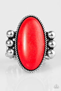 Paparazzi "Skipping SANDSTONES" Red Stone Oval Silver Tone Ring Paparazzi Jewelry