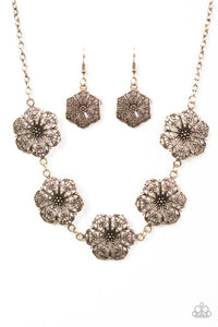 Paparazzi "Floral Fluorescence" Brass Filigree Frames Short Necklace & Earring Set Paparazzi Jewelry