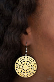 Paparazzi "Tranquil Travels" Yellow Finish Ornate Circular Earrings Paparazzi Jewelry