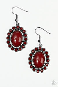 Paparazzi "Floral Fest" Red Beads Stone Silver Earrings Paparazzi Jewelry