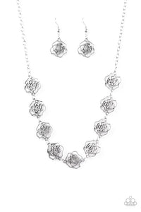 Paparazzi "Fleur de Flirt" Silver Necklace & Earring Set Paparazzi Jewelry