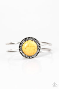 Paparazzi "In DUNE With The Times" Yellow Stone Silver Tone Hinged Bracelet Paparazzi Jewelry