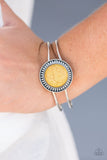 Paparazzi "In DUNE With The Times" Yellow Stone Silver Tone Hinged Bracelet Paparazzi Jewelry