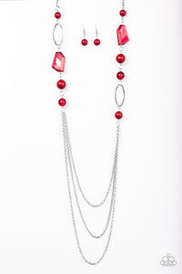 Paparazzi "Jewel Jackpot" Red Jewel Bead Silver Tone Necklace & Earring Set Paparazzi Jewelry