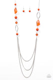 Paparazzi "Jewel Jackpot" Orange Jewel Bead Silver Tone Necklace & Earring Set Paparazzi Jewelry