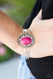 Paparazzi "Name That Dune" Pink Vibrant Stone Frilly Frame Silver Bracelet Paparazzi Jewelry