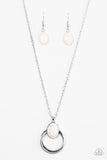 Paparazzi "Contemporary ARTISAN" White Stone Circular Silver Tone Necklace & Earring Set Paparazzi Jewelry