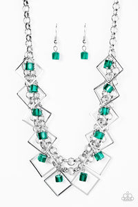 Paparazzi "GEO Down In History" Green Necklace & Earring Set Paparazzi Jewelry
